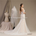 Customized simple style embroidery long train white mermaid wedding dress bridal gown
